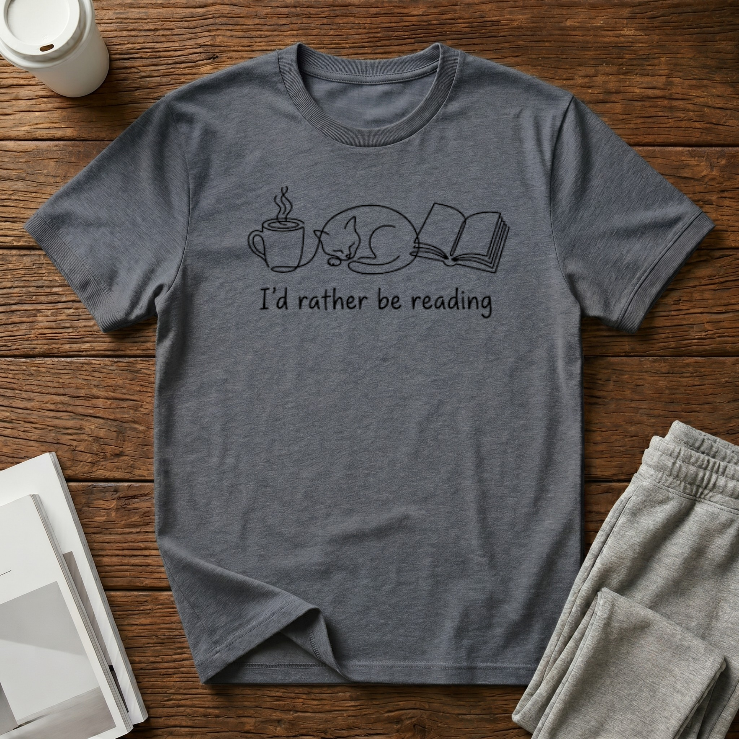 Cat Book Mug T-Shirt