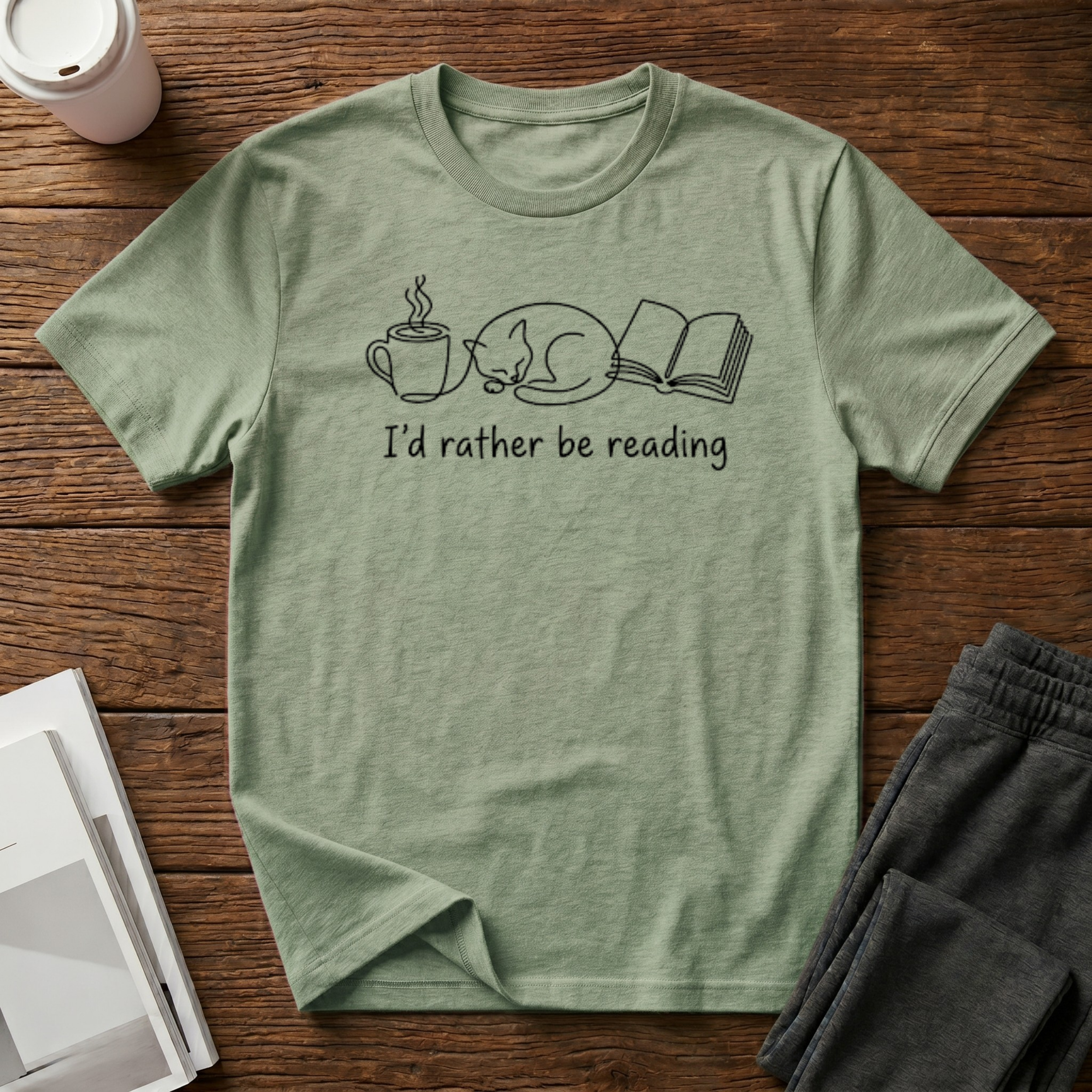 Cat Book Mug T-Shirt